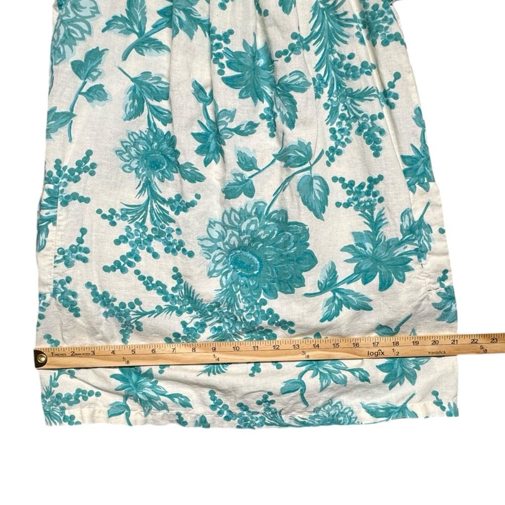 Joules Tunic Dress Aqua Audrey Linen Blend Pockets Size 4 Floral Smocked Coastal - Picture 6 of 12